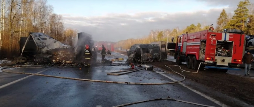 Жуткая авария в Крупском районе: грузовик и микроавтобус сгорели после столкновения, погибли два человека